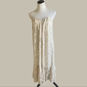 Twelfth Street by Cynthia Vincent Boho silk ivory dress strapless with ruffle